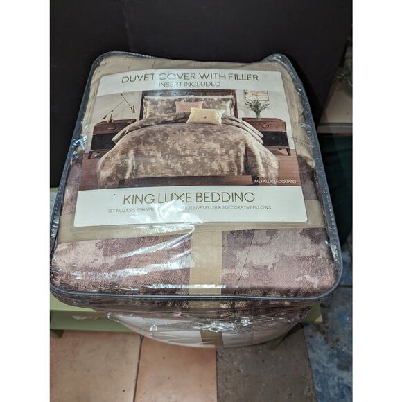 Sunham Duvet Cover & Filler SET Insert King Luxe Bedding Metallic Jacquard NEW - Picture 12 of 12